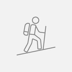 Tourist backpacker line icon.