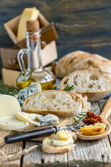 Homemade bread, cheese and olive oil.