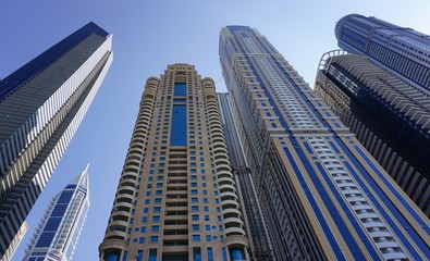The modern high rise skyline of Dubai in the United Arab Emirates