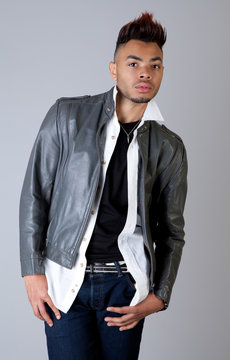 Attractive Man in Leather Jacket