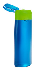 Blue transparent shampoo, lid open 