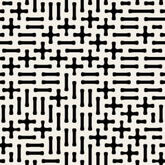 Seamless Black & White Vector Geometric Plus Minus Shape Pattern