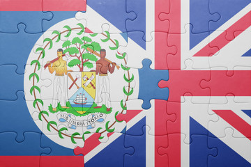 puzzle with the national flag of great britain and belize