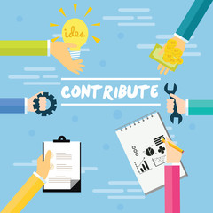 contribute contribution hand give money help work together as a team - obrazy, fototapety, plakaty