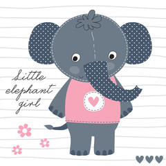 little elephant girl vector illustration