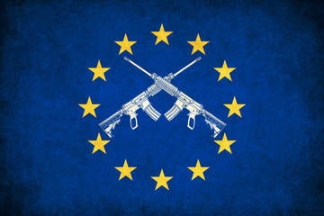 Europe grunge flag with guns illustration of war
