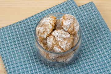 Italian cookies in glass jar on cotton napkin 3