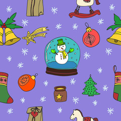 New Year Christmas seamless pattern set. Hand Drawn illustration. Vector.