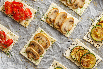 Puff pastry vegetarian small tarts before baking