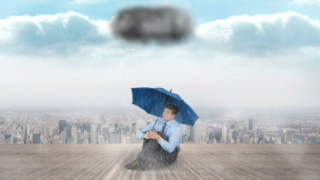 Composite animation of a businessman holding umbrella
