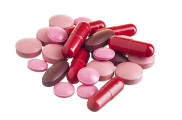 red pills isolated on white background