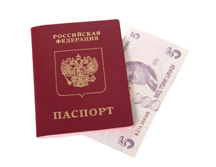 Russian passport and Turkish liras