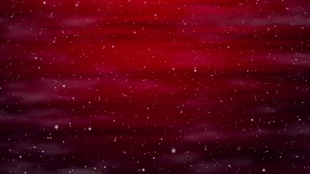 Seamless loop features snow falling over a ruby red abstract motion background.
