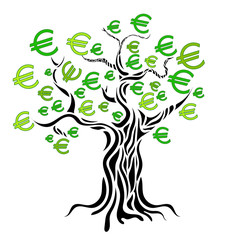 Money concept. Money tree isolated on white. Vector illustration.