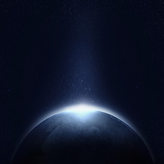 Obraz premium Planet earth with sun rising from space, vector image