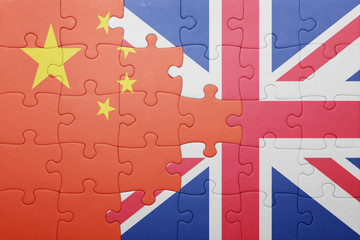 puzzle with the national flag of great britain and china