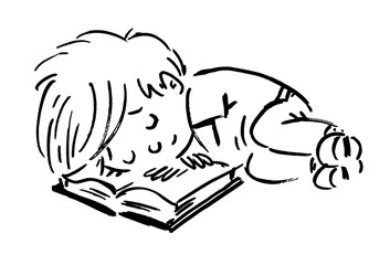 niño durmiendo con libro feliz