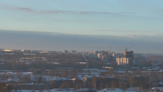 Panorama of city landscape in winter time