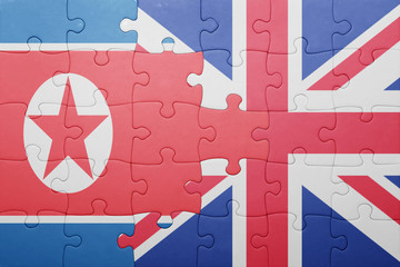 puzzle with the national flag of great britain and north korea