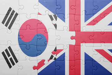 puzzle with the national flag of great britain and south korea