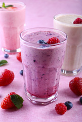 Milkshake with raspberry, close-up