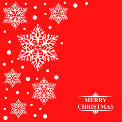 Christmas card with decorative snowflakes on red background