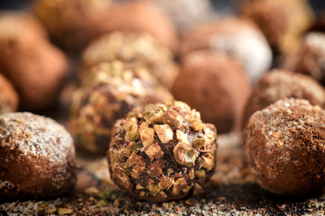 Chocolate pralines with pistachios