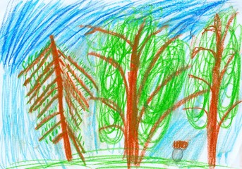 Детский рисунок - три дерева и гриб © Panasyuk Sergey