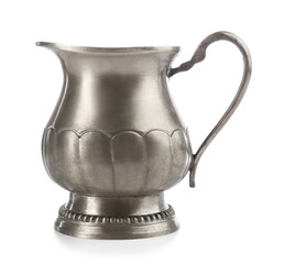 Vintage silver saucer isolated on white background