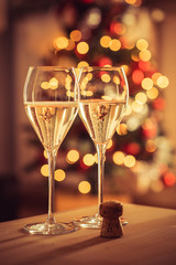 Glasses of sparkling white wine for Christmas and new year festivities