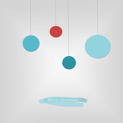 Merry Christmas card with blue and red Christmas baubles