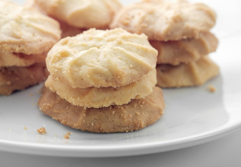 Butter cookies/Close up butter cookies on white plate.