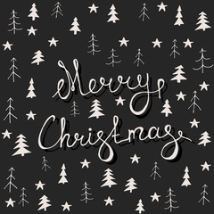 Merry Christmas retro poster with hand lettering