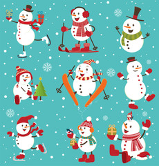 Vintage Christmas poster design with snowman