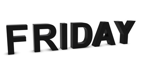 FRIDAY Black 3D Text Isolated on White with Shadows