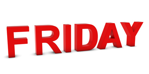 FRIDAY Red 3D Text Isolated on White with Shadows