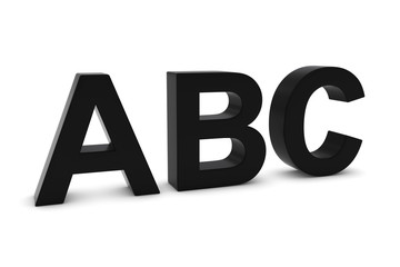 ABC Black 3D Text Isolated on White with Shadows