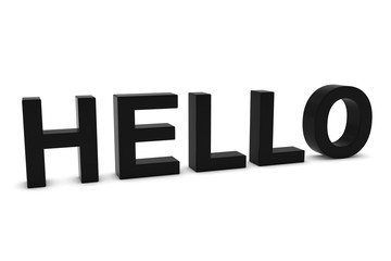 HELLO Black 3D Text Isolated on White with Shadows