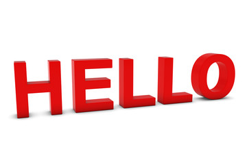 HELLO Red 3D Text Isolated on White with Shadows