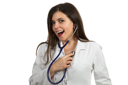 Portrait of young female doctor holding stethoscope