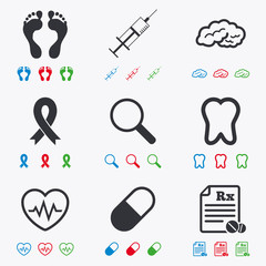 Medicine, medical health and diagnosis icons.