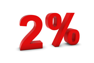 2% - Two Percent Red 3D Text Isolated on White