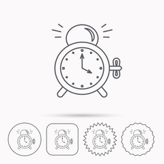 Alarm clock icon. Mechanical retro time sign.