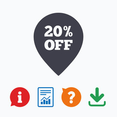 20 percent sale pointer tag sign icon.