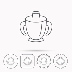 Toddler spout cup icon. Baby mug sign.