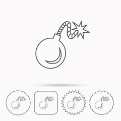 Retro bomb icon. Boom explode sign.