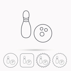 Bowling icon. Skittle or pin with ball sign.