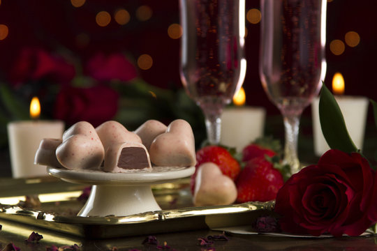 Heart shaped truffles with champagne