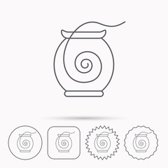 Dental floss icon. Teeth cleaning sign.