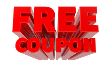 3D FREE COUPON word on white background 3d rendering